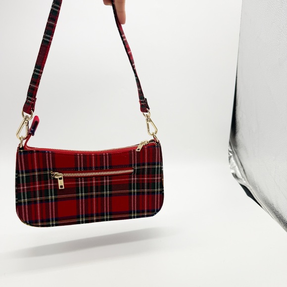 John Galt Red Plaid Mini Cotton Shoulder Bag - Picture 9 of 9
